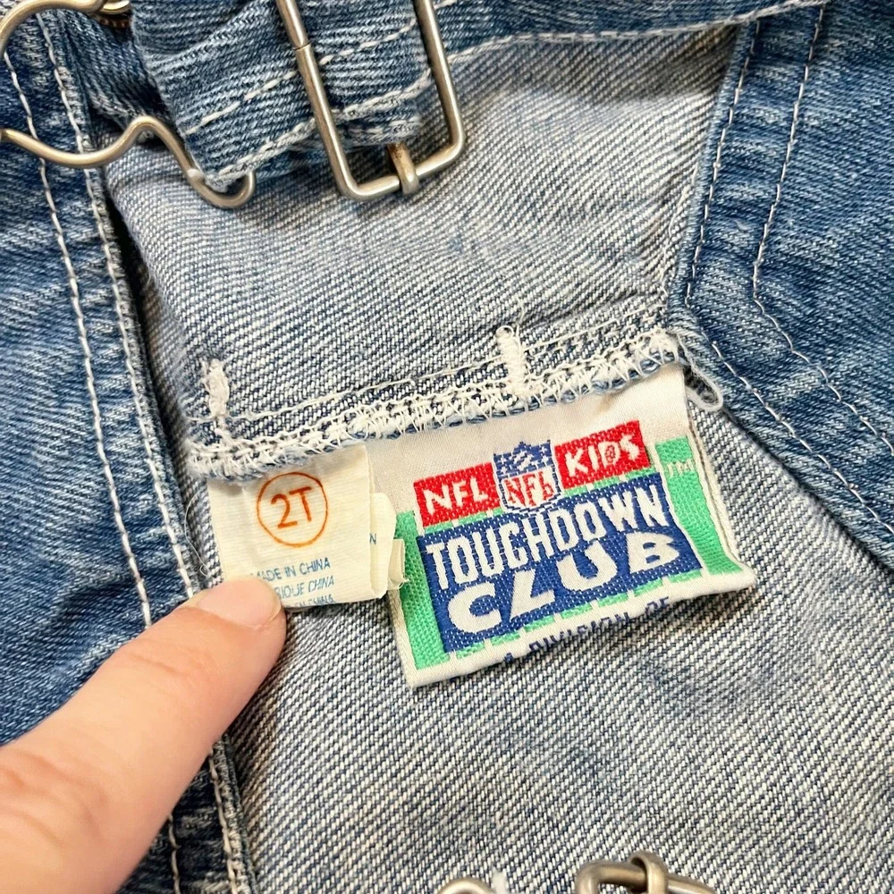 Vintage NFL Touchdown Club Boys Green Bay Packers Denim Overalls Blue Jean Sz 2T